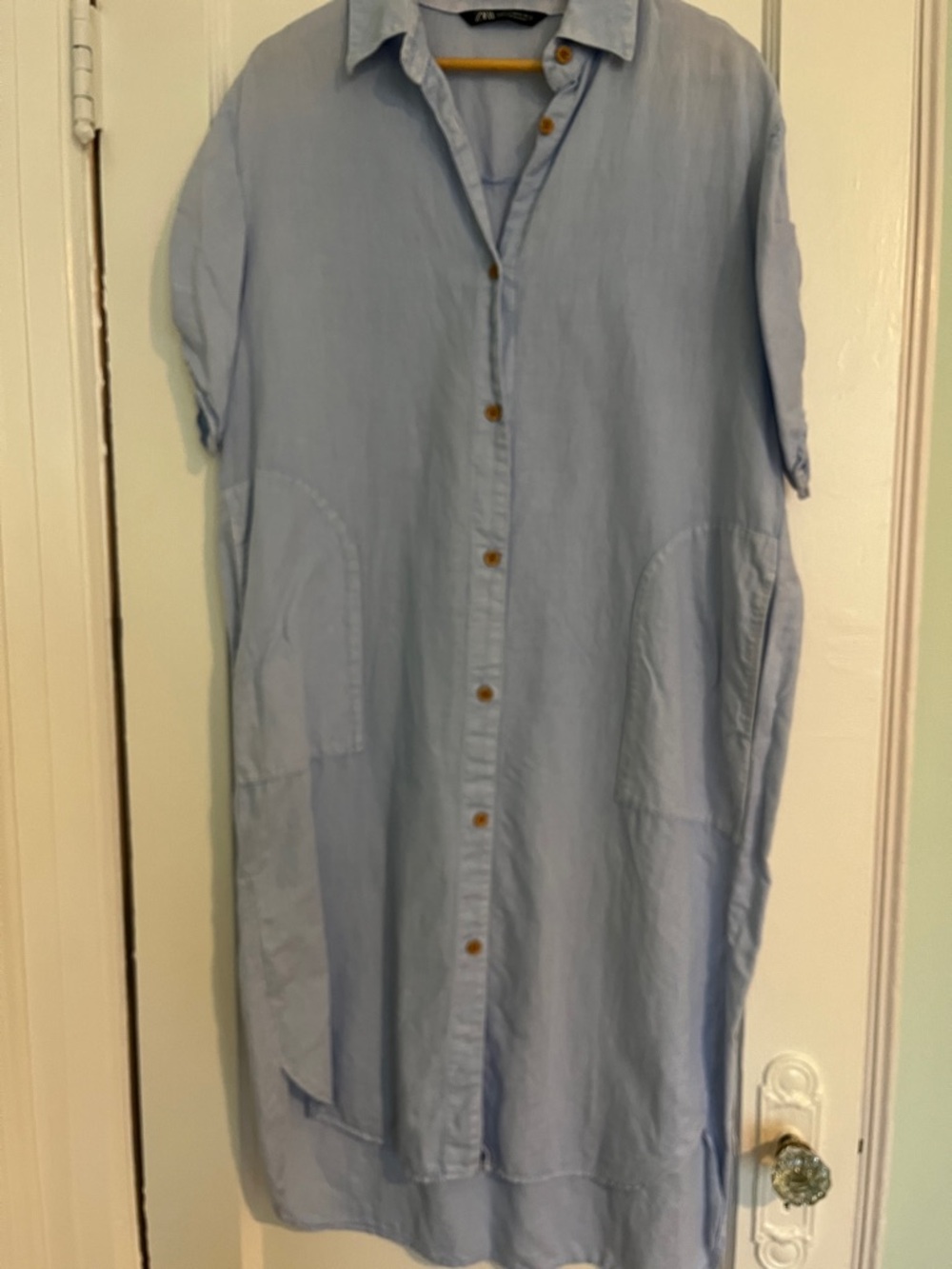 Zara Pale Blue Button-Up Shirt Dress